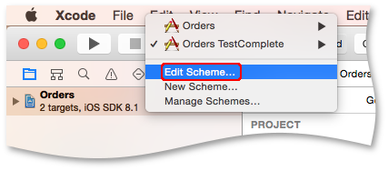 iOS testing  with TestComplete: Editing scheme in Xcode