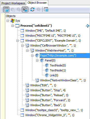 A CEF-based application in the Object Browser
