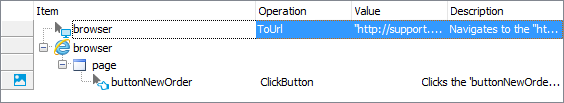 A keyword test operation over a Flex object addressed using its alias