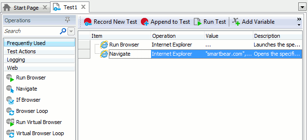 Navigating to web pages from keyword test.