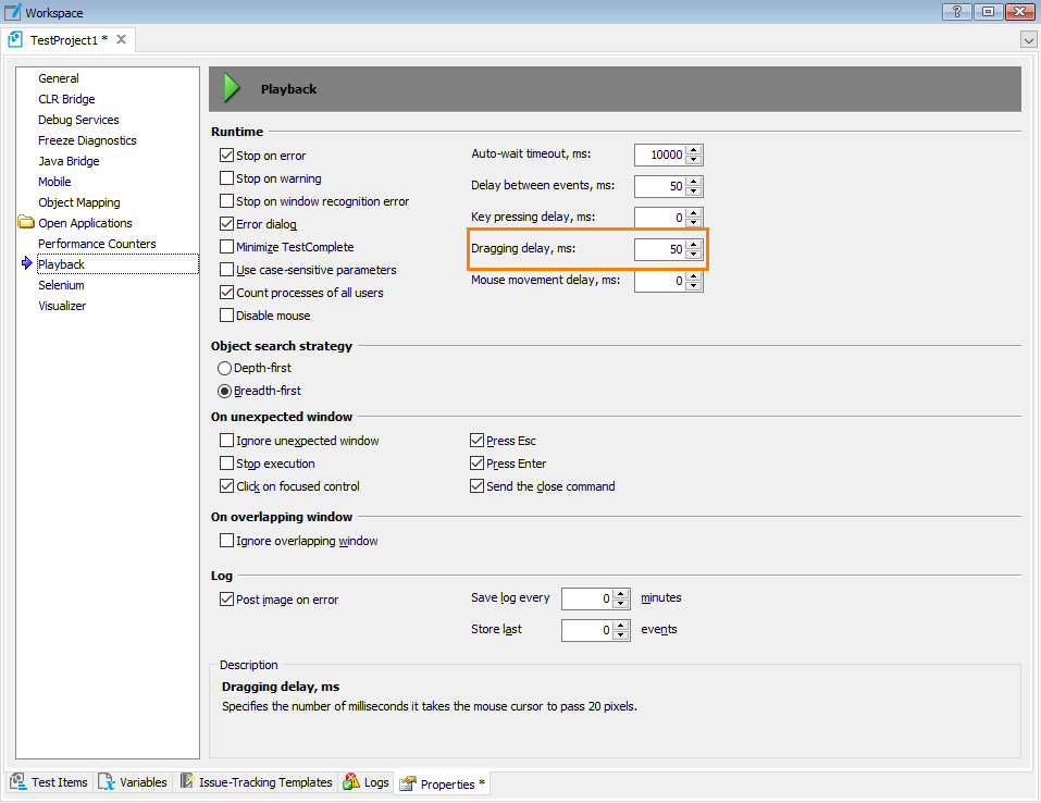 Playback options: Dragging delay