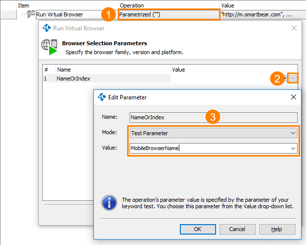 Specifying mobile browser using test parameter