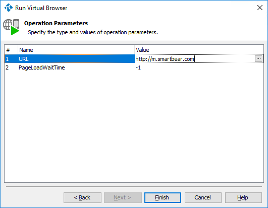 Run Virtual Browser wizard: Specifying URL to open
