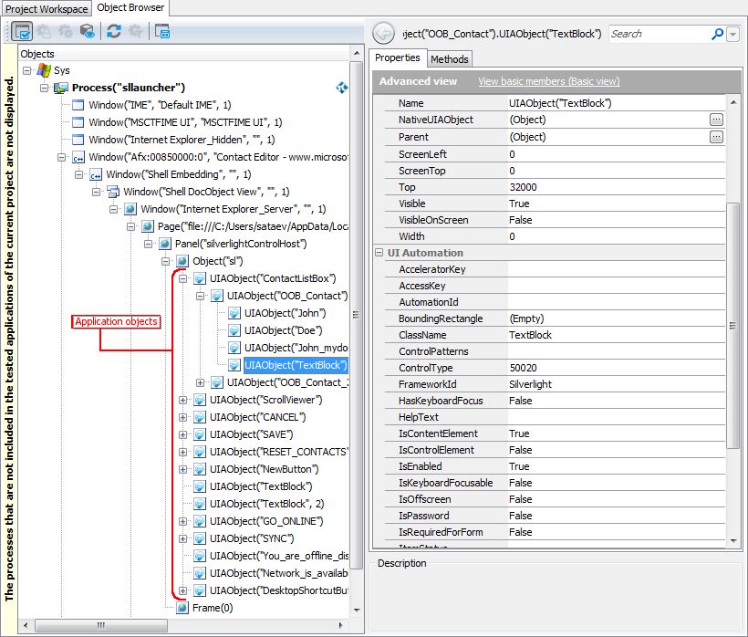 The Object Browser Displaying an out-of-browser Silverlight Application