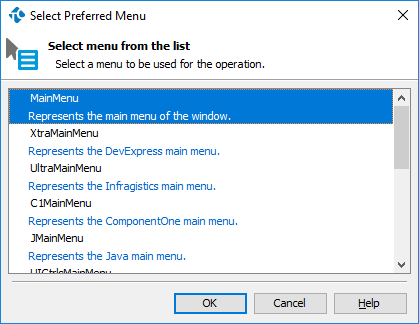 Select Preferred Menu Dialog