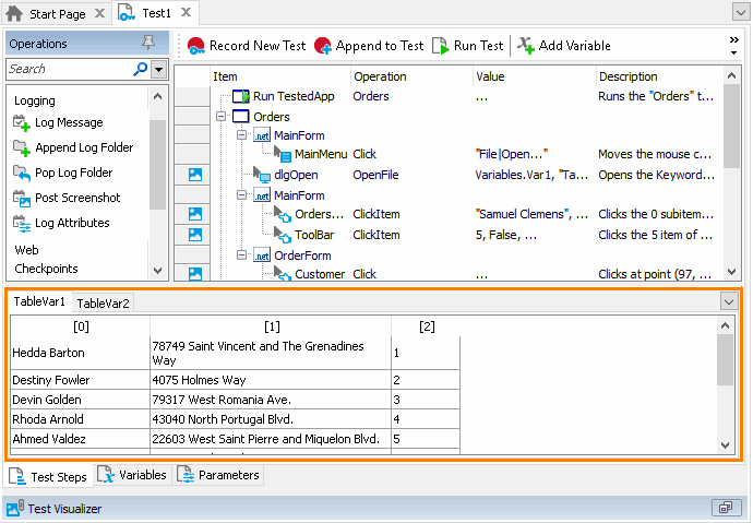 Table Variable Tabs