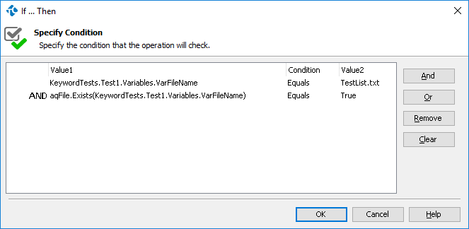 Parameters of the If... Then Operation