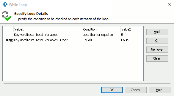 Parameters of the While Loop Operation