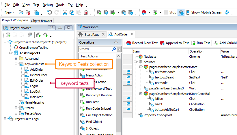 The Keyword Tests collection and keyword tests