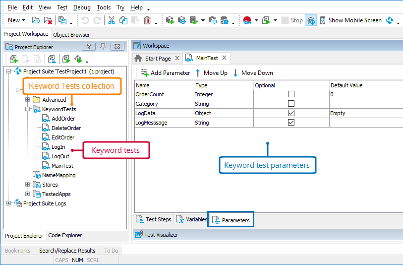 Keyword Test parameters