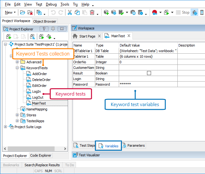 Keyword Test variables