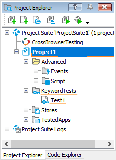 The KeywordTests node in the Project Explorer