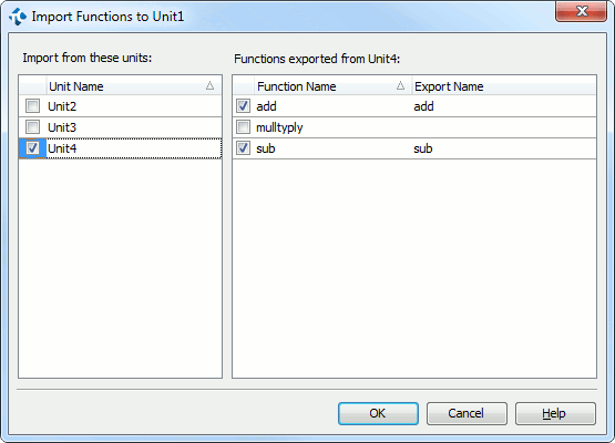 Import Functions dialog