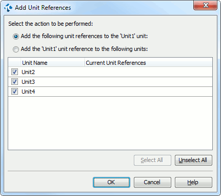 Add Unit References dialog