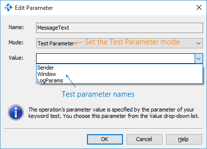 Automated testing with TestComplete: Setting operation parameters using a test parameter
