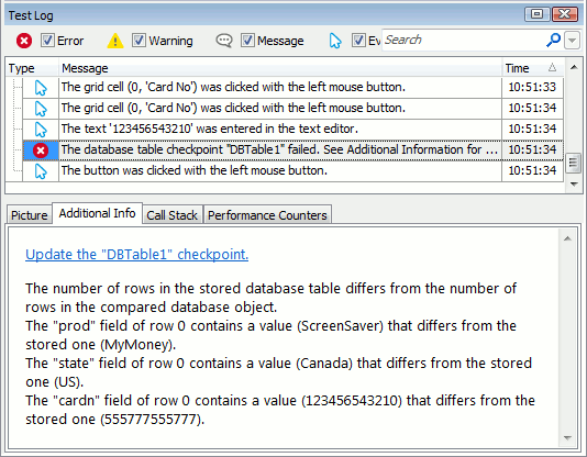 Database checkpoint results