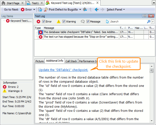 Updating DBTable checkpoint from the test log.