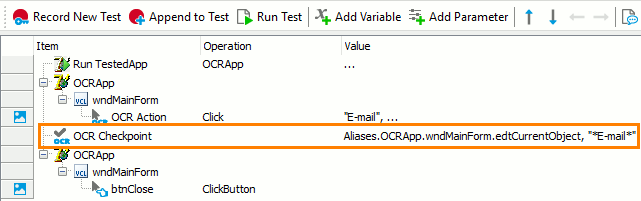 OCR checkpoint in a keyword test