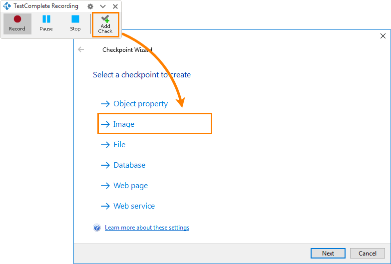 Region Checkpoint: Selecting checkpoint type