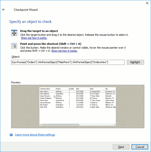 Property Checkpoint: Selecting object