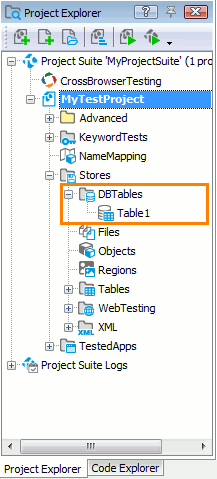 DBTables collection in Project Explorer