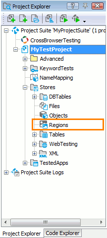Regions collection in Project Explore