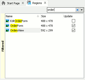 Filtering images in the Regions editor