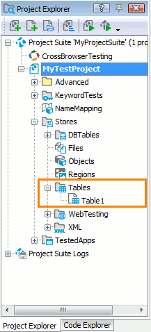 Tables collection in the Project Explorer