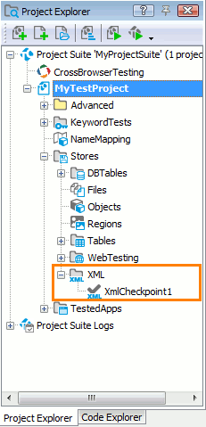XML collection in the Project Explorer