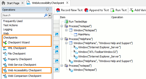 Web Accessibility Checkpoint: Adding web accessibility checkpoints to keyword tests