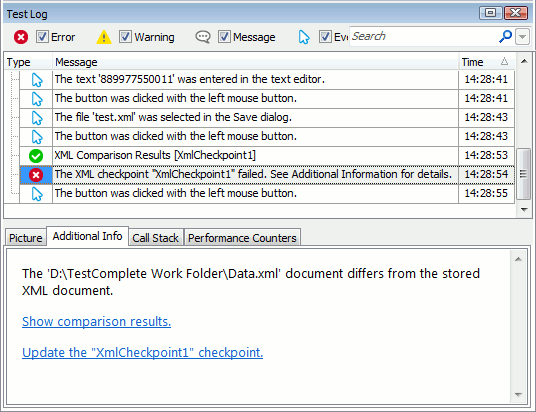 XML Checkpoint Results