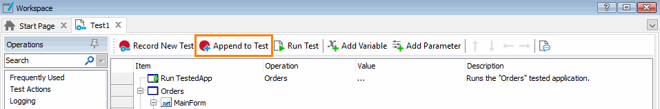 Appending recording to current test