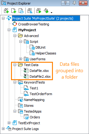 Data-driven testing with TestComplete: Data files in the Project Explorer