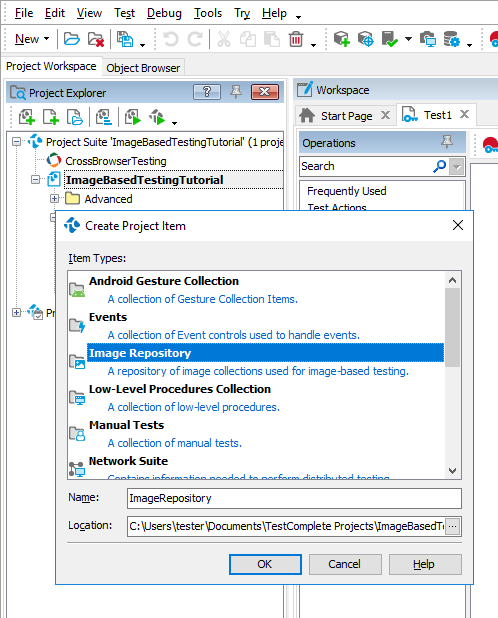 Image-Based Testing Tutorial: Adding Image Repository to project