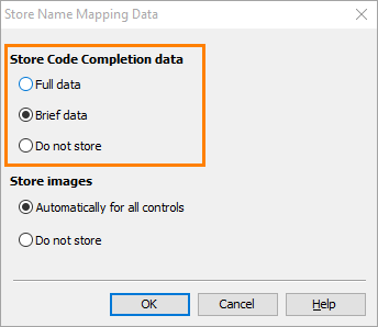 The Store Code Completion data section of the Store Name Mapping Data dialog