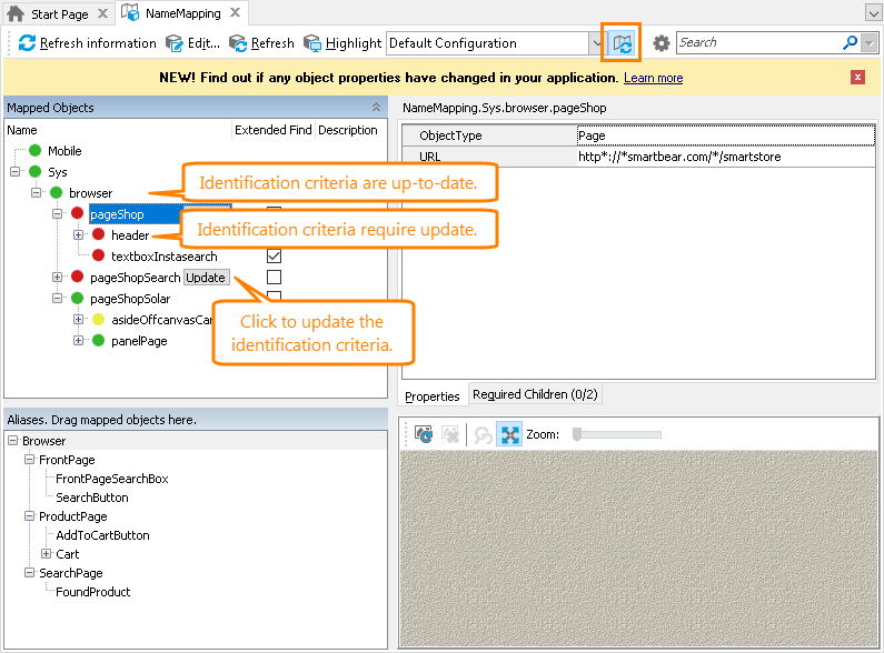 Check if there are objects that reuire Name Mapping updates