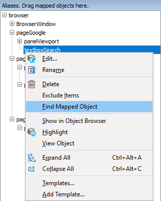 Locating a mapped object by its alias