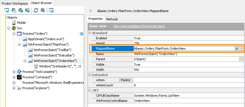 Locating a mapped object from its properties list