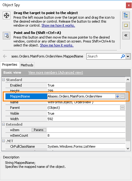 Locating a mapped object corresponding to the selected object