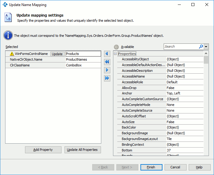 Update Name Mapping Wizard - Update Mapping Settings Page