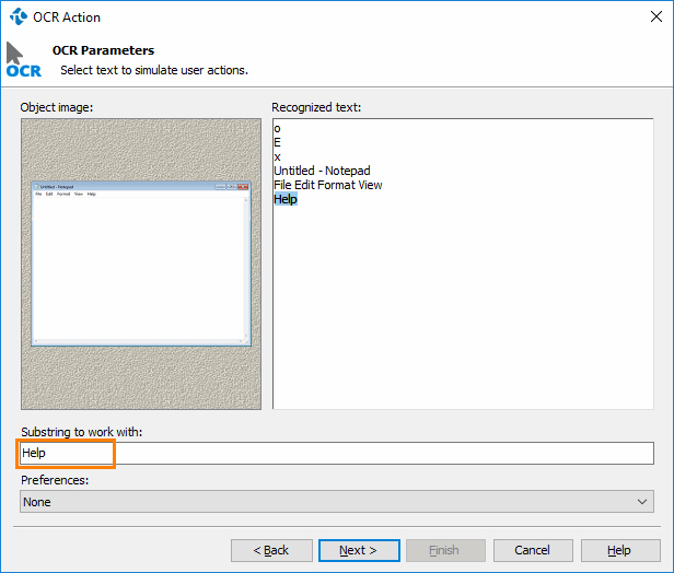 OCR Tutorial: Specify a text fragment on which you will simulate user actions