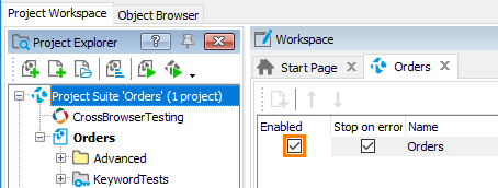 Test Item Page of the Project Suite Editor