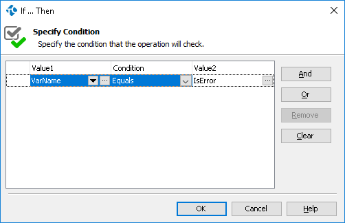 Settings of the If... Then operation