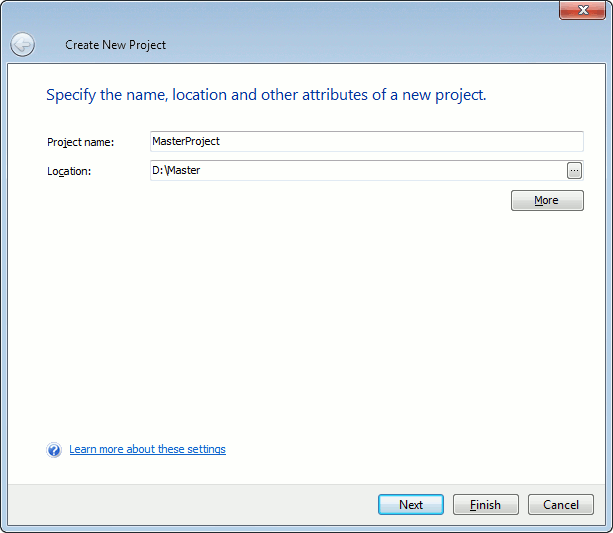 Create New Project dialog