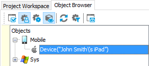 iOS device object in the Object Browser