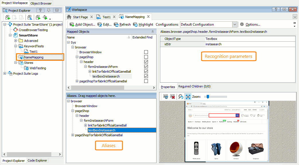 Getting Started with TestComplete (Web): Name Mapping