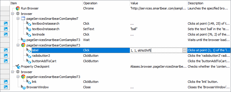 Getting Started with TestComplete (Web): Adjust the coordinates of the operation that simulates a click in the search results list