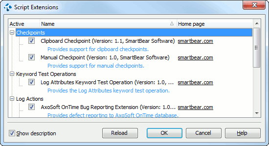 Script Extensions Dialog