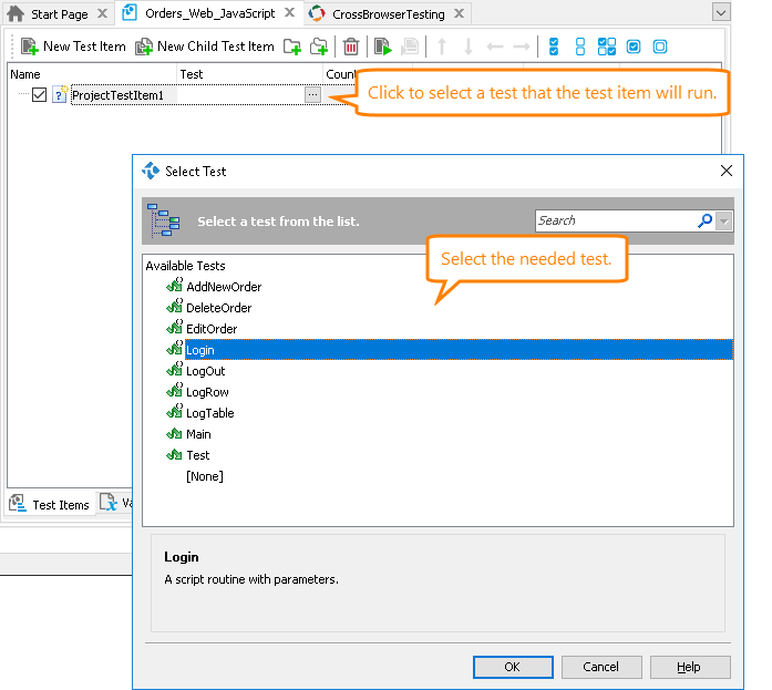 Integration with CrossBrowserTesting.com: Adding a test item