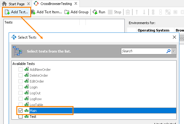 Integration with CrossBrowserTesting.com: Assiging the created master test to the environment list